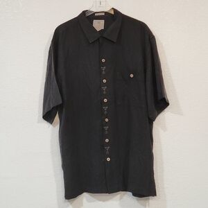 Luau Finest Silk Button Down Black Short Sleeve Vacation Shirt Sz M
